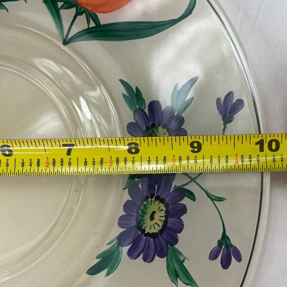 Hand Painted Glass Serving Plate Orange Purple Flowers - Picture 9 of 9